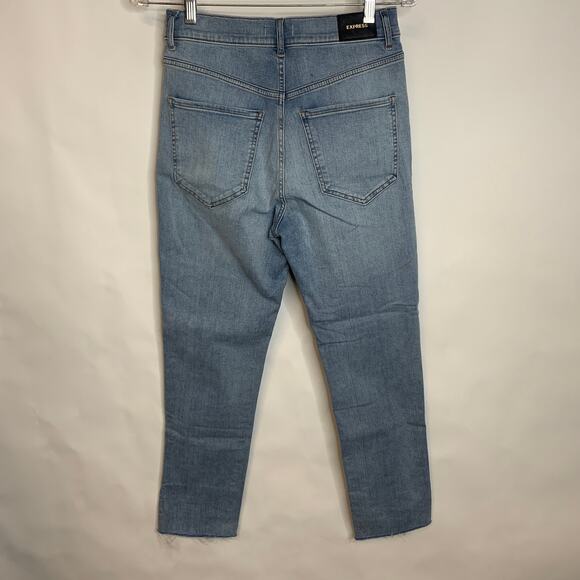 Express Slim Super High Rise Jeans Lt Wash Distressed Sz 4 - Picture 5 of 13